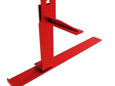 Red Metal Mechanical Bracket With Vertical Post And Horizontal Base Plate 3d model