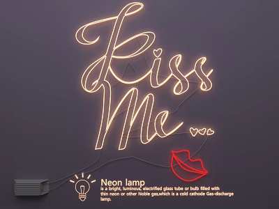 Creative Neon Lighting Combination with Kiss Me Lettering and Lips Decor for Modern Wall Art 3d model