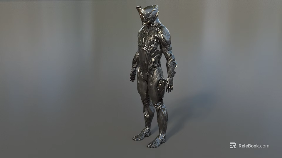 Smart Robot Humanoid With Silver Metallic Armor Helmet And Futuristic Design 3d model 