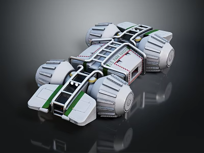 Futuristic Sci Fi Vehicle with White Green Color Scheme Multiple Modules Ladder And Engine Components 3d model
