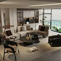 Elegant Modern Curved Sofa And Coffee Table Set For Spacious Bright Contemporary Living Room