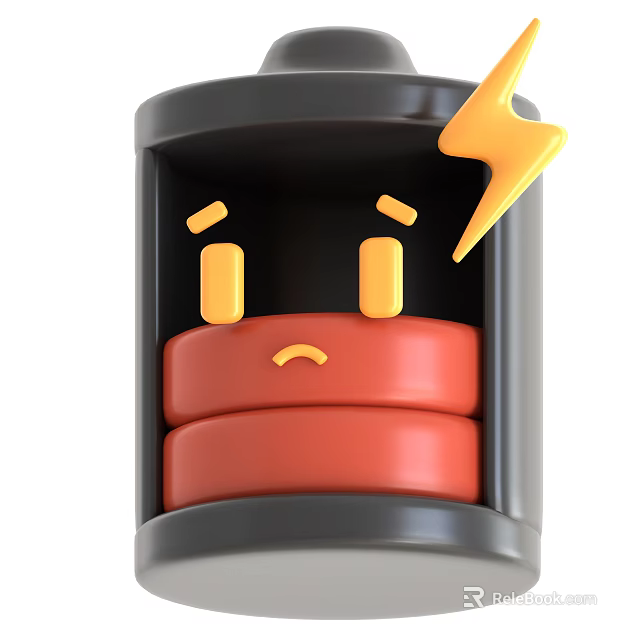 Smart Machine Battery With Expressive Face Black Casing Red Body And Yellow Lightning 3d model 