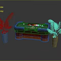 Sports Equipment Green Table Top With Wooden Frame And Decorative Palm Plants In White Vases