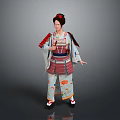 Woman Wearing Traditional Japanese Kimono with Intricate Patterns Decorative Obi and Traditional Hairstyle