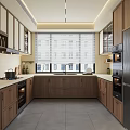 Modern Kitchen Interior Design With Wooden Cabinets White Countertops Dark Flooring And Stainless Steel Appliances
