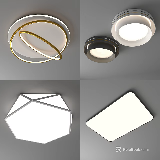 Modern Stylish Ceiling Lights With Circular Hexagonal And Rectangular Designs 3d model