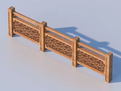 Traditional Chinese Wooden Railing Featuring Intricate Geometric Lattice Carvings And Classic Design Elements 3d model