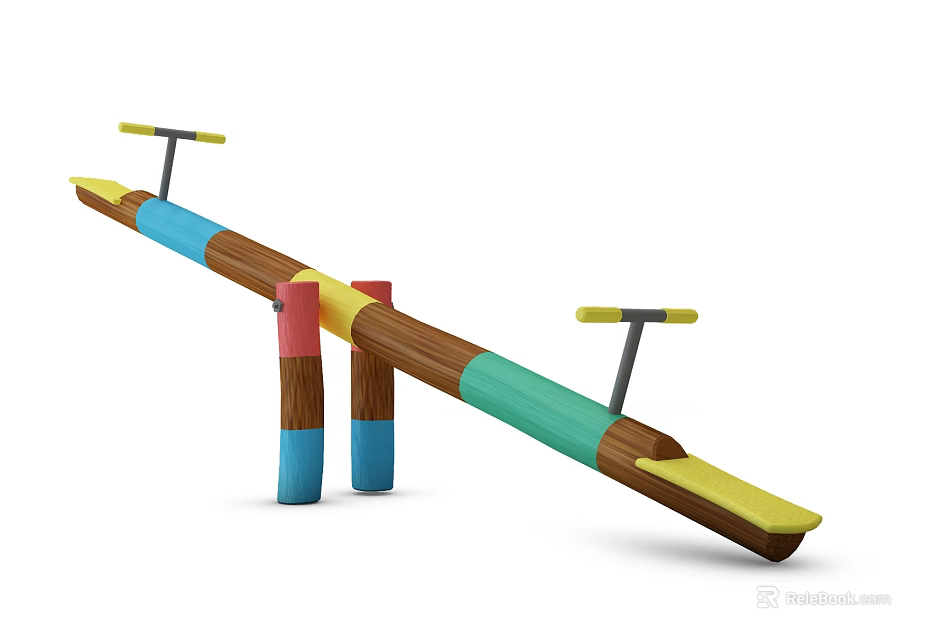 Colorful Wooden Seesaw Playground Structure With Multicolored Pillars And Seats 3d model 