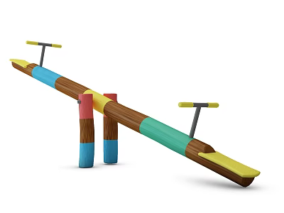 Colorful Wooden Seesaw Playground Structure With Multicolored Pillars And Seats 3d model