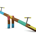 Colorful Wooden Seesaw Playground Structure With Multicolored Pillars And Seats