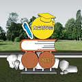 Space City College Billboard with Graduation Cap Book Entrance Sign in Outdoor Grassland Trees