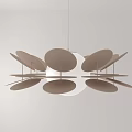 Minimalist Modern Chandelier with Multiple Leaf-like Discs and Central White Sphere 3d model