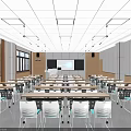 School Modern Spacious Classroom Interior With Desks Chairs Blackboard And Windows 3d model
