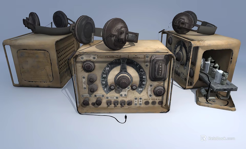 Multiple Vintage Radios with Classic Knobs and Old Equipment Design 3d model 