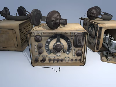 Multiple Vintage Radios with Classic Knobs and Old Equipment Design 3d model