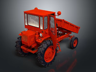 Vintage Orange Tractor With Enclosed Cab Dump Bed And Large Black Tires 3d model