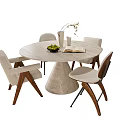 Dining table and chair combination round dining table dining chair 3d model