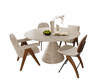 Dining table and chair combination round dining table dining chair 3d model