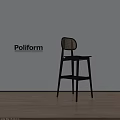 Modern Poliform Black Bar Stool With Wicker Backrest In Contemporary Interior 3d model