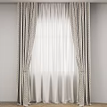 Elegant Patterned Striped Curtains With Sheer White Layers Tied Back At Window Interior