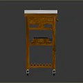 Commercial Equipment Wooden Mobile Cart With Wheels White Countertop Multiple Shelves And Tools Storage