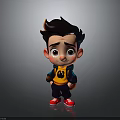 Cartoon Boy With Black Hair Yellow Shirt Blue Jacket Red Shoes And Gray Background