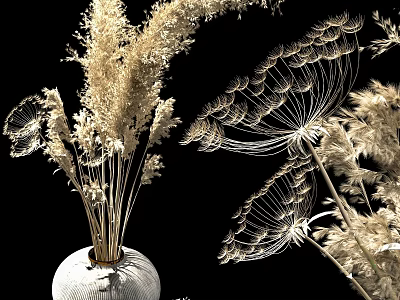 Light Toned Decorative Ornament Set With White Vase And Dried Flowers 3d model