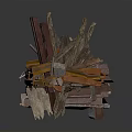 Abstract Scene Construction With Stacked Wood Metal Stone And Geometric Elements
