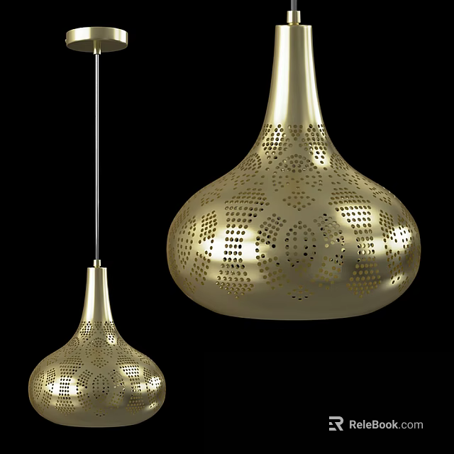 Golden Teardrop Shaped Pendant Lights With Intricate Perforated Patterns And Modern Design 3d model 