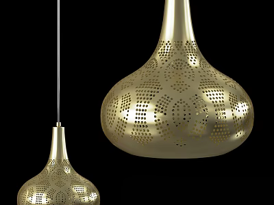 Golden Teardrop Shaped Pendant Lights With Intricate Perforated Patterns And Modern Design 3d model