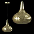 Golden Teardrop Shaped Pendant Lights With Intricate Perforated Patterns And Modern Design