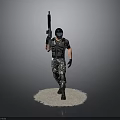 Tactical Military Figure Wearing Helmet And Camouflage Pants Holding Rifle On White Base