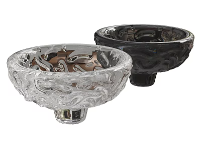 Transparent And Black Ceramic Bowls With Intricate Carved Patterns And Pedestal Base 3d model