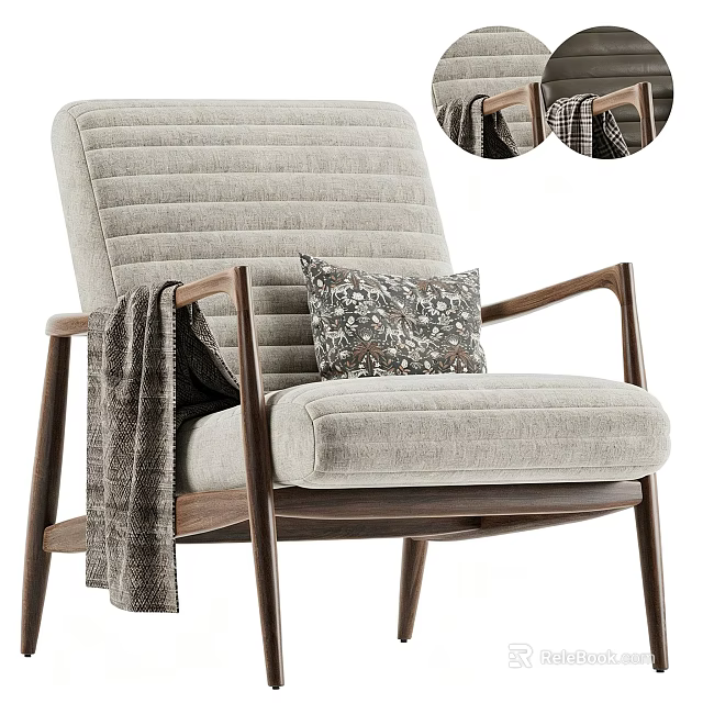 Modern Fabric Upholstered Leisure Chair With Solid Wood Frame Decorative Pillow And Throw Blanket 3d model 