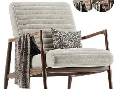 Modern Fabric Upholstered Leisure Chair With Solid Wood Frame Decorative Pillow And Throw Blanket 3d model