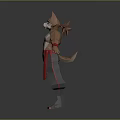 Anthropomorphic Fox Character With Animal Head Human Body White Tank Top Red Accented Gray Pants
