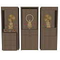 Modern Wooden Buddhist Shrine Cabinet with Buddha Statues Candle Holders and Offerings