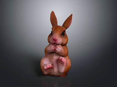 Cute Brown Rabbit Decorative Figurine Sitting With Hands Together And Ears Up 3d model