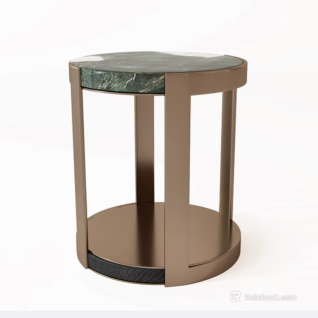 Modern Round Side Table With Green Marble Top And Brass Metal Frame 3d model 