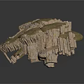 Rocky Terrain Scenery Component With Grass Covered Hills And Natural Elements