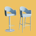Two Modern Bar Stools With Gray Upholstery Armrests Metal And Wooden Bases