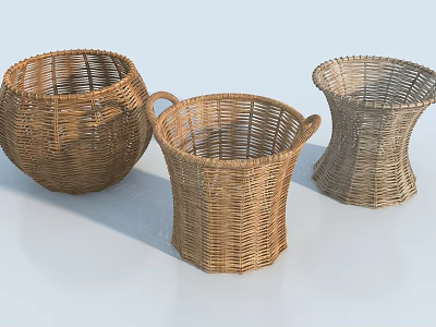 Natural Wicker Household Baskets with Various Shapes and Designs for Home Use 3d model