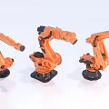 Orange Industrial Robotic Arms In Three Different Positions With Black Bases 3d model