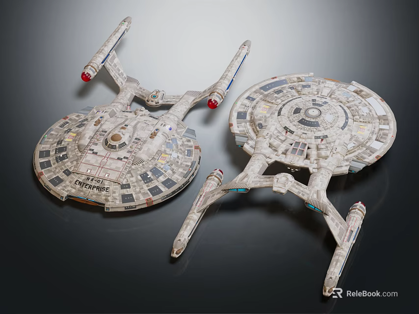 Two Detailed Sci Fi Spaceship Models With Classic Design And Textured Surface 3d model 