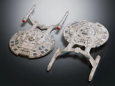 Two Detailed Sci Fi Spaceship Models With Classic Design And Textured Surface 3d model