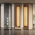 Modern Exhibition Hall Decorative Columns With Wood Marble And Lighting Design