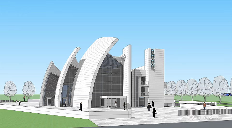 Ancient Architecture Inspired Modern Museum Design With Curved Roof And Glass Walls 3d model 