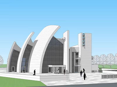Ancient Architecture Inspired Modern Museum Design With Curved Roof And Glass Walls 3d model