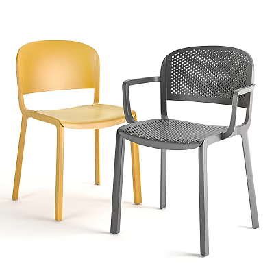 Modern Yellow and Gray Dining Chairs With Sleek Armless and Armrest Perforated Design 3d model
