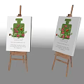 Two Wooden Easels Holding Paintings With Green Bottle Flowers And Proverb Text